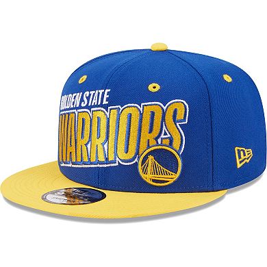 Men's New Era Royal/Gold Golden State Warriors Stacked Slant 2-Tone 9FIFTY Snapback Hat