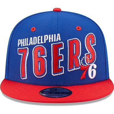 Men's New Era Royal/Red Philadelphia 76ers Stacked Slant 2-Tone 9FIFTY Snapback Hat