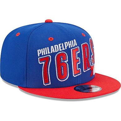 Men's New Era Royal/Red Philadelphia 76ers Stacked Slant 2-Tone 9FIFTY Snapback Hat