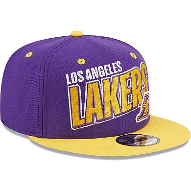 Men's New Era Purple/Gold Los Angeles Lakers Stacked Slant 2-Tone 9FIFTY Snapback Hat