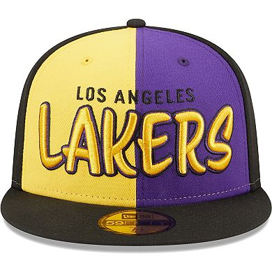 Men's New Era Black/Gold Los Angeles Lakers Pop Front 59FIFTY Fitted Hat
