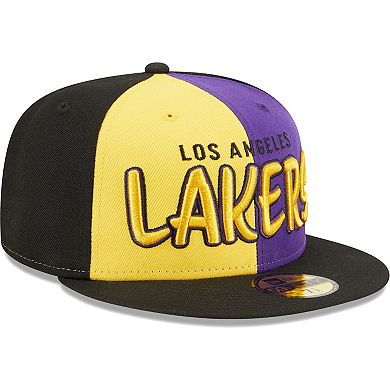 Men's New Era Black/Gold Los Angeles Lakers Pop Front 59FIFTY Fitted Hat