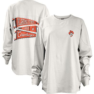 Women's Pressbox White Oklahoma State Cowboys Pennant Stack Oversized Long Sleeve T-Shirt