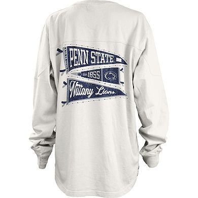 Women's Pressbox White Penn State Nittany Lions Pennant Stack Oversized Long Sleeve T-Shirt
