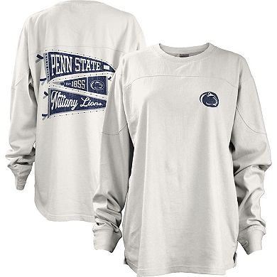 Women's Pressbox White Penn State Nittany Lions Pennant Stack Oversized Long Sleeve T-Shirt