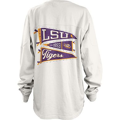 Women's Pressbox White LSU Tigers Pennant Stack Oversized Long Sleeve T-Shirt