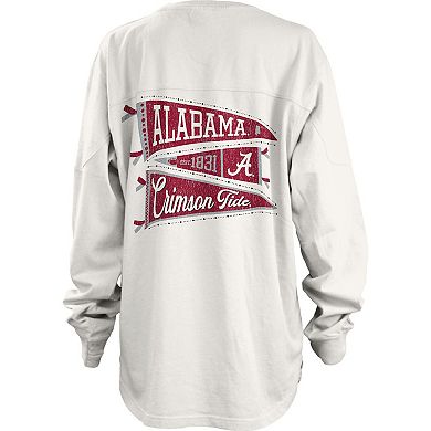 Women's Pressbox White Alabama Crimson Tide Pennant Stack Oversized Long Sleeve T-Shirt