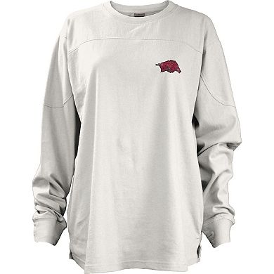 Women's Pressbox White Arkansas Razorbacks Pennant Stack Oversized Long Sleeve T-Shirt