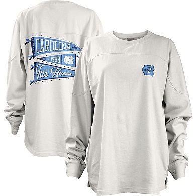 Women's Pressbox White North Carolina Tar Heels Pennant Stack Oversized Long Sleeve T-Shirt