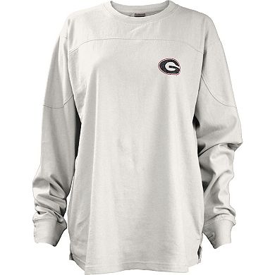 Women's Pressbox White Georgia Bulldogs Pennant Stack Oversized Long Sleeve T-Shirt
