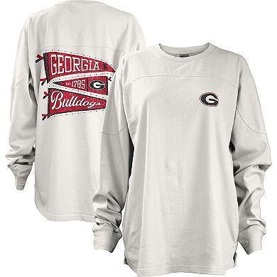 Women's Pressbox White Georgia Bulldogs Pennant Stack Oversized Long Sleeve T-Shirt