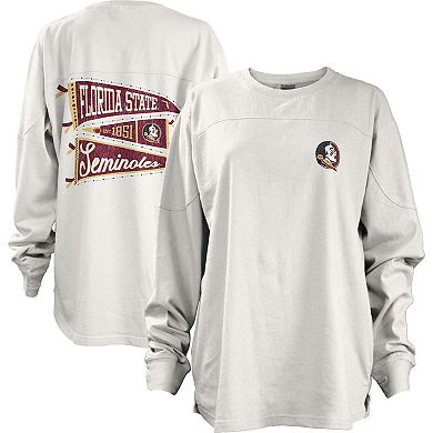 Women's Pressbox White Florida State Seminoles Pennant Stack Oversized Long Sleeve T-Shirt