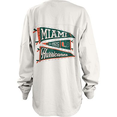Women's Pressbox White Miami Hurricanes Pennant Stack Oversized Long Sleeve T-Shirt