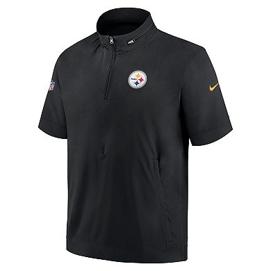 Men's Nike  Black Pittsburgh Steelers Sideline Coach Short Sleeve Hoodie Quarter-Zip Jacket