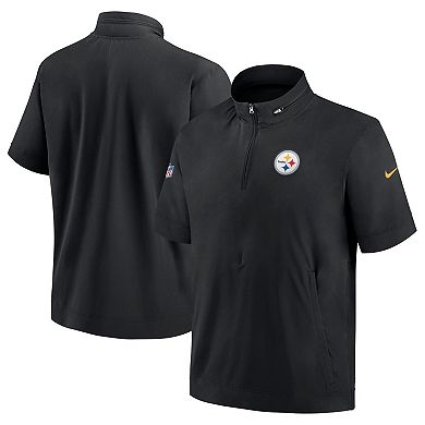 Men's Nike  Black Pittsburgh Steelers Sideline Coach Short Sleeve Hoodie Quarter-Zip Jacket
