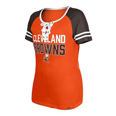 Women's New Era Orange Cleveland Browns Throwback Raglan Lace-Up T-Shirt