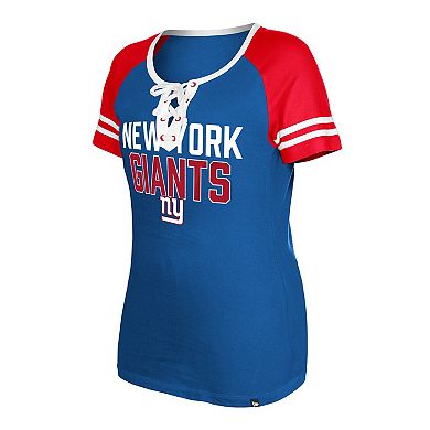 Women's New Era  Royal New York Giants Raglan Lace-Up T-Shirt