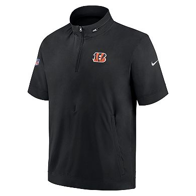 Men's Nike  Black Cincinnati Bengals Sideline Coach Short Sleeve Hoodie Quarter-Zip Jacket