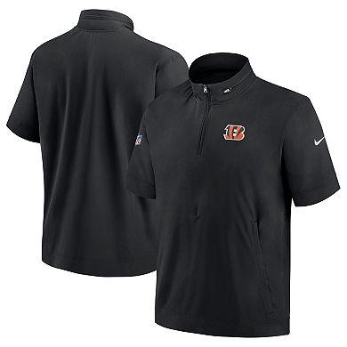 Men's Nike  Black Cincinnati Bengals Sideline Coach Short Sleeve Hoodie Quarter-Zip Jacket