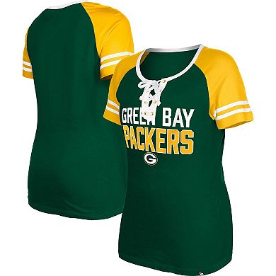 Women's New Era  Green Green Bay Packers Raglan Lace-Up T-Shirt