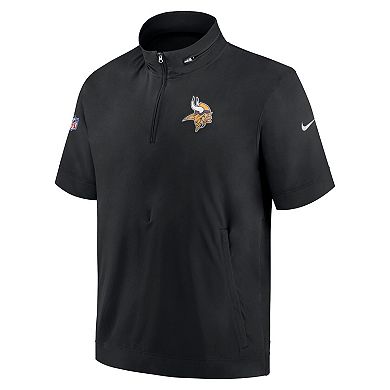 Men's Nike  Black Minnesota Vikings Sideline Coach Short Sleeve Hoodie Quarter-Zip Jacket
