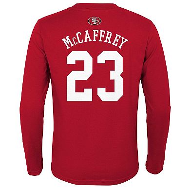 Youth Christian McCaffrey Scarlet San Francisco 49ers Mainliner Player Name & Number Long Sleeve T-Shirt