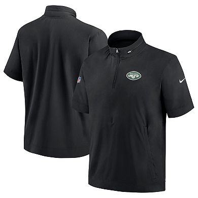 Men's Nike  Black New York Jets Sideline Coach Short Sleeve Hoodie Quarter-Zip Jacket