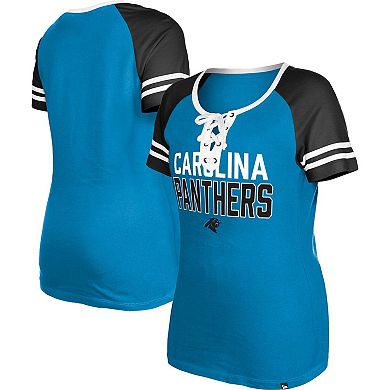 Women's New Era  Blue Carolina Panthers Raglan Lace-Up T-Shirt