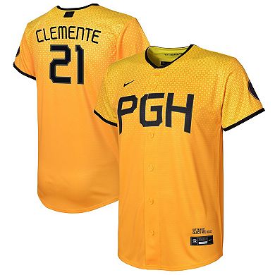 Preschool Nike Roberto Clemente Gold Pittsburgh Pirates 2023 City Connect Replica Player Jersey