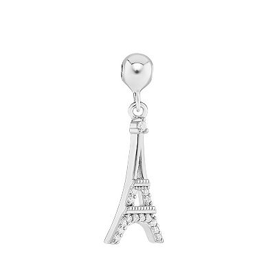 PRIMROSE Sterling Silver Polished Pave Cubic Zirconia Eiffel Tower Sliding Charm