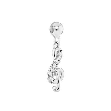 PRIMROSE Sterling Silver Polished Cubic Zirconia Music Note Sliding Charm