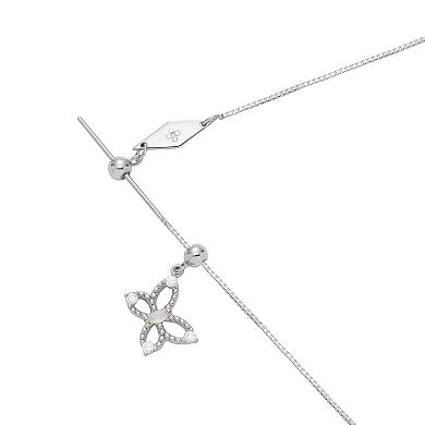 PRIMROSE Sterling Silver Pave Cubic Zirconia Crescent Moon With White Glass Pearl Sliding Charm