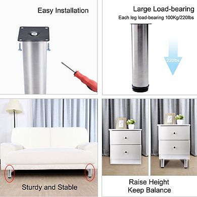 8" Furniture Legs Stainless Steel Sofa Bench Adjustable Feet Replacement 4pcs