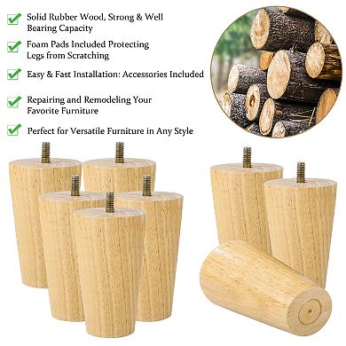 Wood Furniture Legs 8Pcs, Wood Color Replacement Feet for Sofa Couch