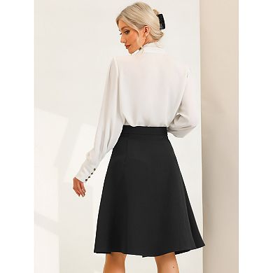 Pleated Midi Skirt For Women's Button Decor High Waist Casual Office Swing Skirts