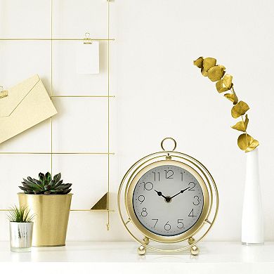 Gold Tone Metal & Glass Clock Table Decor