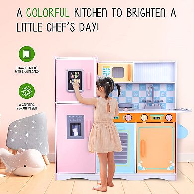 Lil' Jumbl Colorful Kids Kitchen Set, Toddlers Pretend Wooden Kitchen Playset