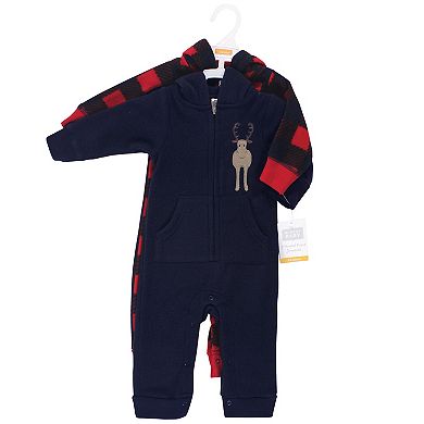 Hudson Baby Infant Boy Fleece Jumpsuits, Coveralls, and Playsuits 2pk, Forest Moose