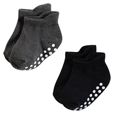 Hudson Baby Infant Boy Non-Skid No-Show Socks, Black White Stripes