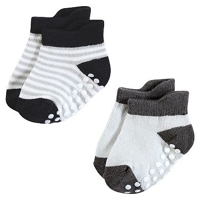 Hudson Baby Infant Boy Non-Skid No-Show Socks, Black White Stripes