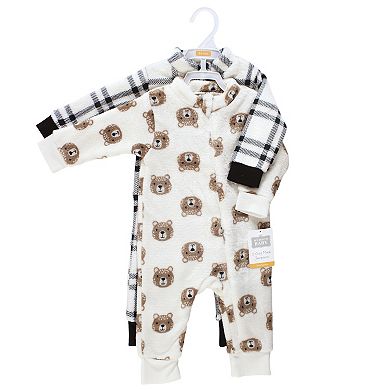 Hudson Baby Infant Boy Plush Jumpsuits, Brown Bear