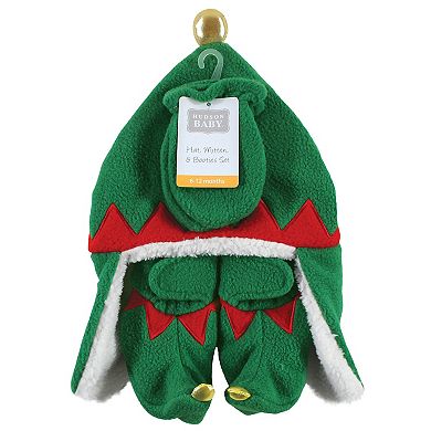 Hudson Baby Unisex Baby Trapper Hat, Mitten and Bootie Set, Green Elf