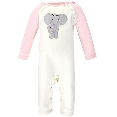 Touched by Nature Baby Girl Organic Cotton Coveralls 2pk, Girl Elephant