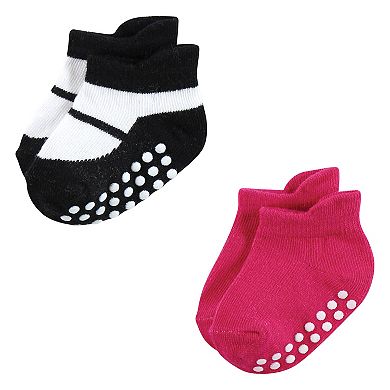 Hudson Baby Infant Girl Non-Skid No-Show Socks, Pink Black