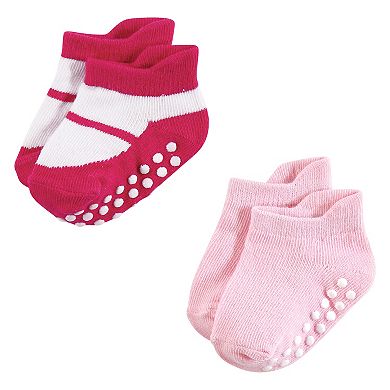 Hudson Baby Infant Girl Non-Skid No-Show Socks, Pink Black