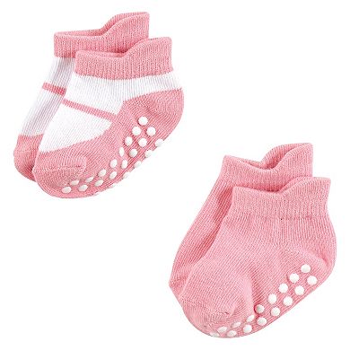 Hudson Baby Infant Girl Non-Skid No-Show Socks, Pink Black