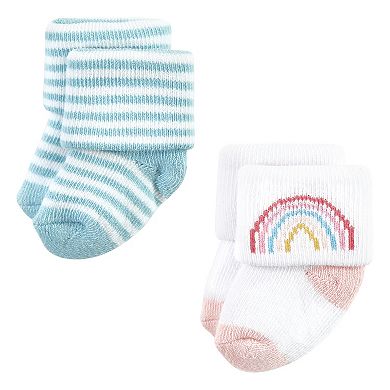 Hudson Baby Infant Girls Cotton Rich Newborn and Terry Socks, Modern Rainbow