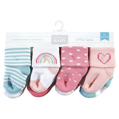 Hudson Baby Infant Girls Cotton Rich Newborn and Terry Socks, Modern Rainbow