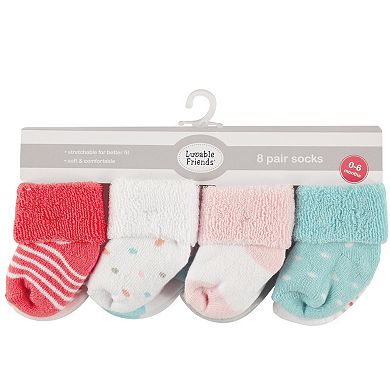 Luvable Friends Baby Girl Newborn and Baby Terry Socks, Coral Dot