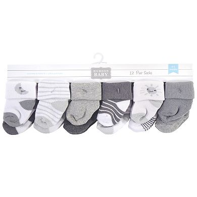 Infant Unisex Cotton Rich Newborn and Terry Socks, Moon, 0-3 Months